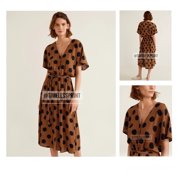 Mango Rust/Black Polkadots High-Low Midi Dress - Picture 1 of 4